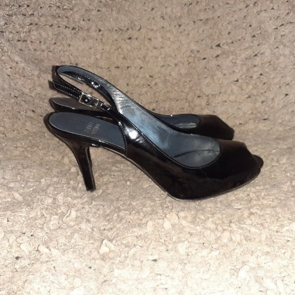 STUART WEITZMAN-Black Patent Leather Peep Toe-Stiletto-Sz 8-Excellent - Picture 4 of 7